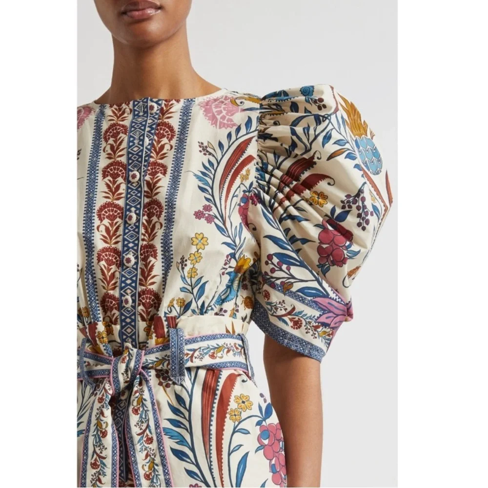 NWT FARM Rio Romantic Lightness Puff Short Sleeve Romper in Blue Pattern Size S - Picture 3 of 16